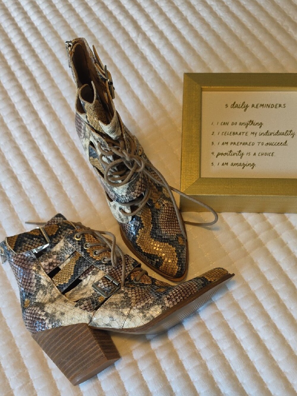 Womens Snake-Print Lace-Up Ankle Boots - Picture 3 of 6